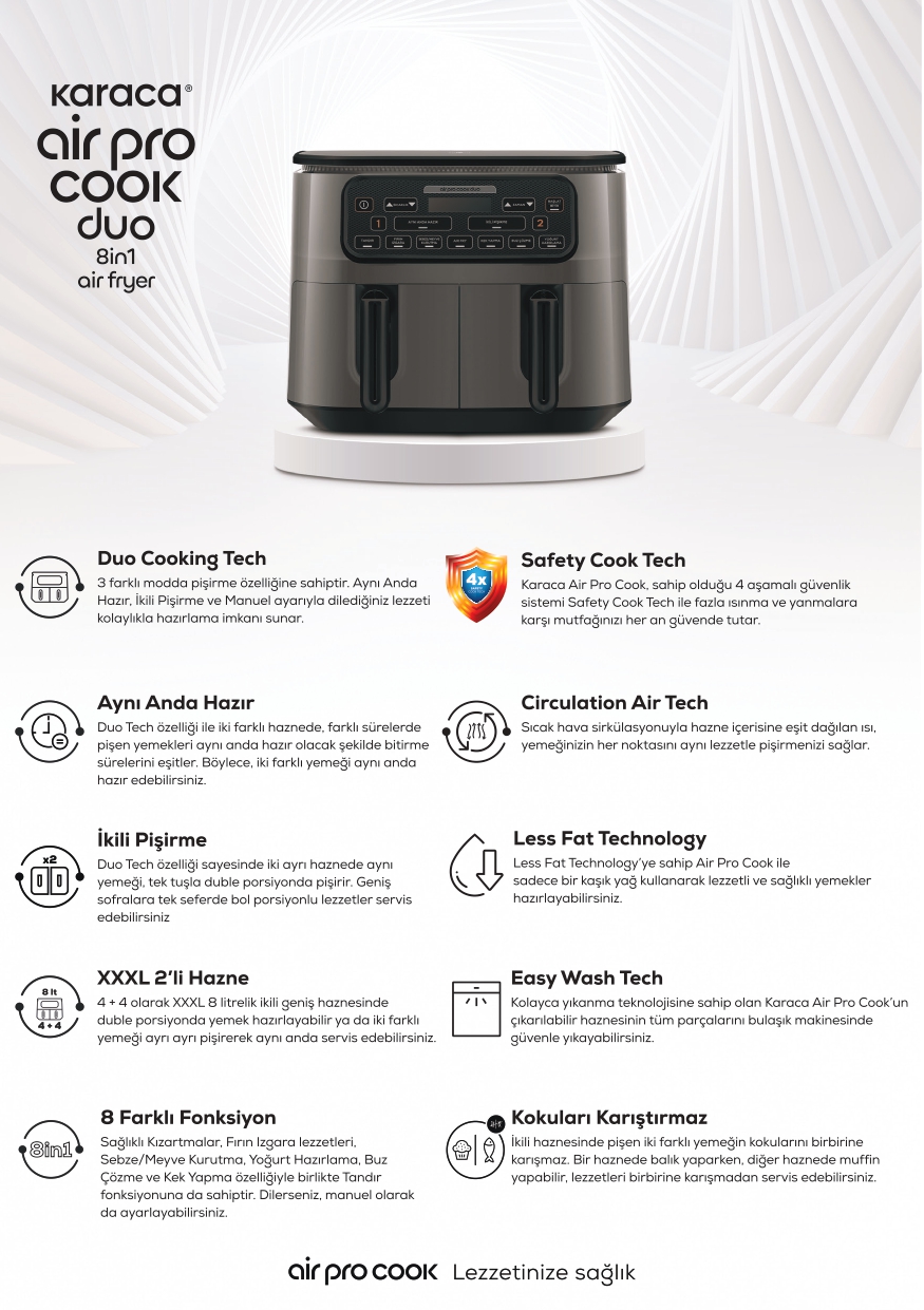 Air Pro Cook Duo Tandır XXXL Airfryer Space Gray Black 8L